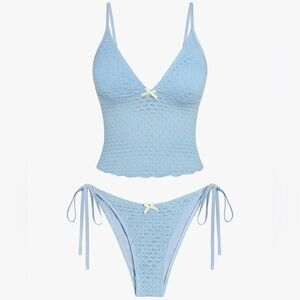 Zaful Sky Blue Crochet Takini Set